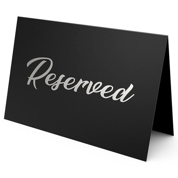 10 Pack Black Reserved Table Signs for Wedding Silver Foil Reserved Seating Signs for Wedding Chairs Church Pews Double Sided Cardstock Reserved Signs for Tables Table Tent Reservation Cards