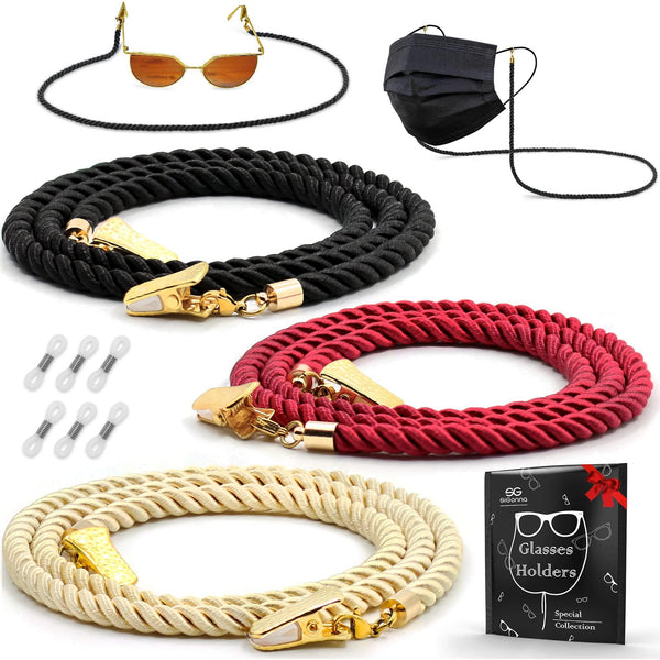 Glasses Strap String Holder Cord Terylene Eyeglasses Strap Holders Eye Glasses Accessory Chain Eyeglass Chains for Women Men Glasses Lanyard Around Neck 3 Pcs (Gold)