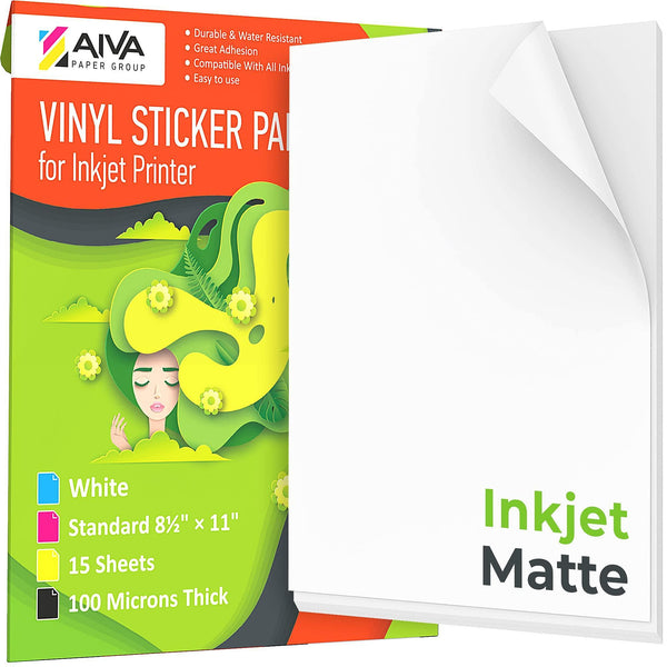Printable Vinyl Sticker Paper for Inkjet Printer Matte White 15 SelfAdhesive Sheets Waterproof Decal Paper Standard Letter Size 8.5x11