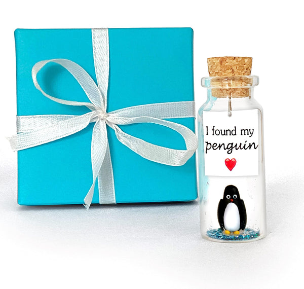 Cute and Kawaii Anniversary Presents Personalized Love Gifts for Boyfriend Girlfriend Romantic Gift for Her Him (Black and White Penguin I Found My Penguin in Teal Gift Box)