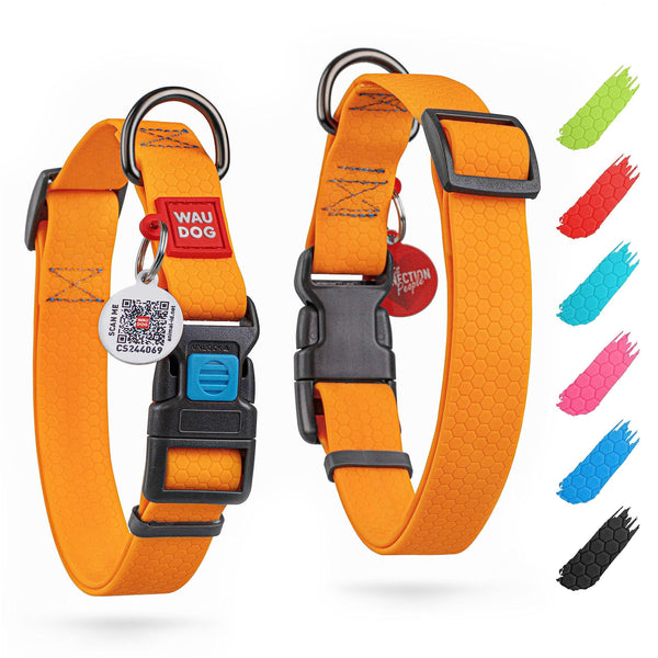 WAUDOG Waterproof Dog Collar Adjustable Dog Collar for Large Dogs Small and Medium Dogs Breakaway Dog Collar Waterproof with Plastic Buckle and QR Dog Tag Boy & Girl Dog Collars (Orange)