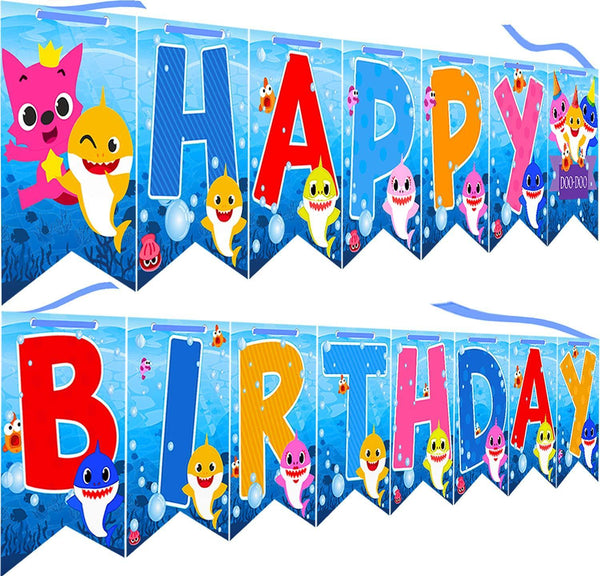 Happy Birthday Banner DOO Garland Shark Theme Party Supplies For Kids Baby Shower Party and Children Birthdays Party Decorations Set of 15 flags
