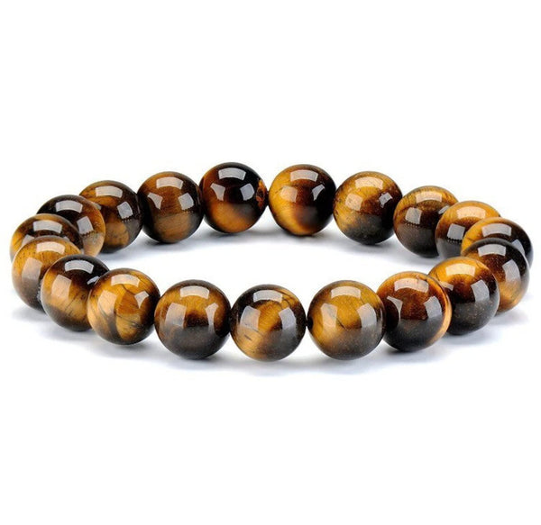 WFJ Genuine Tiger Eye Bracelet 10mm 19cm, Natural Yellow Brown Tiger's eye Crystal Healing Protection Willpower, Confidence, Motivation, Focus Goal