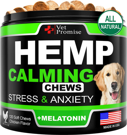 Hemp Calming Chews for Dogs with Anxiety and Stress Dog Calming Treats Dog Anxiety Relief Separation Travel Barking Melatonin for Dogs Hemp Oil Calming Treats for Dogs 120 Treats
