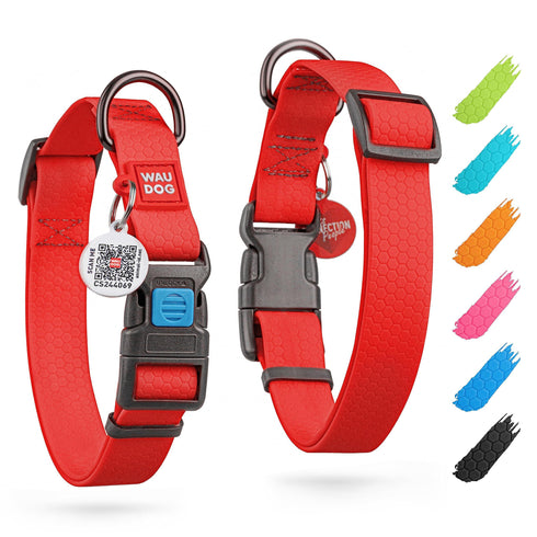 Waterproof Dog Collar Adjustable Dog Collar for Large Dogs Small and Medium Dogs Breakaway Dog Collar Waterproof with Plastic Buckle and QR Dog Tag Boy & Girl Dog Collars (Red)