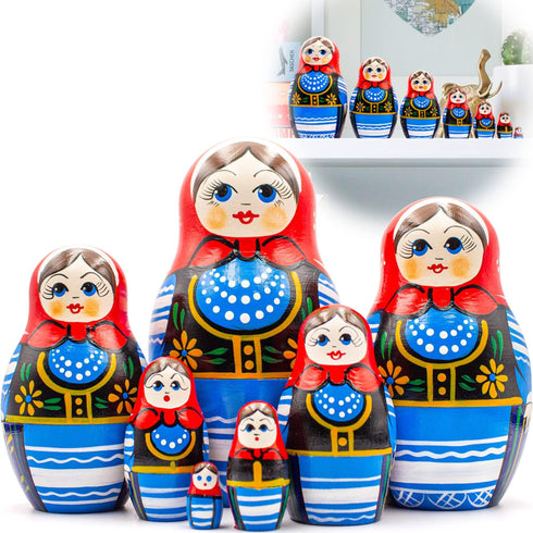 AEVVV Polish Nesting Dolls Set of 7 pcs Matryoshka Dolls in Polish Costumes with Ornaments Made in Poland Baboushka Nesting Dolls in Girls Polish Dress