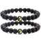 Black Lava Rock Beads Natural Stone Bracelets with Pyrite - Set of 2 - Healing Crystal Energy Activation Power Chakra Reiki Elastic Stretch Bracelet for Protection Man Women Diffuser Elastic Yoga 8mm