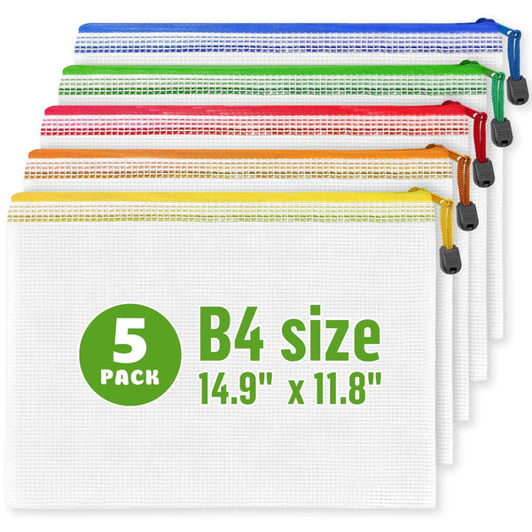 5 Pack Large Plastic Zipper Pouches B4 (12х15in) for Puzzle & Board Game Storage Bags Mesh Zipper Pouch Document Bag Pouches for Organization Storage Bags with Zipper Zipper Bags for Organizing