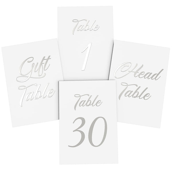 Silver Table Numbers 1 30 for Wedding Reception Silver Foil Table Number Cards 4x6 in with Head & Gift Table Restaurant Table Numbers Wedding Numbers for Tables Card Stock Wedding Table Numbers