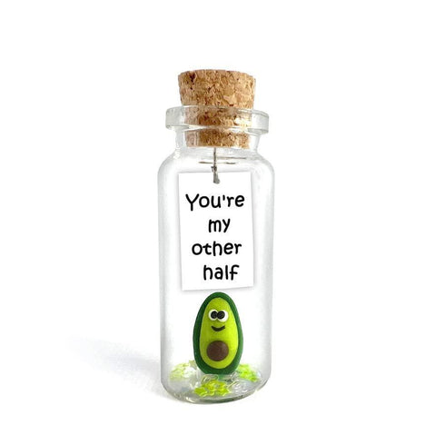 Cute Girlfriend and Boyfriend Gifts Personalized Anniversary Present for Her Him Custom Photo Birthday Gift Bottle (Green Avocado You Are My Other Half Gift Bottle)