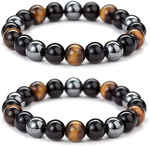 Black Obsidian Hematite Triple Protection Bracelet Blue Tiger Eye Beads Bracelets Lava Stone bracelets for Men and women 10MM or 8MM
