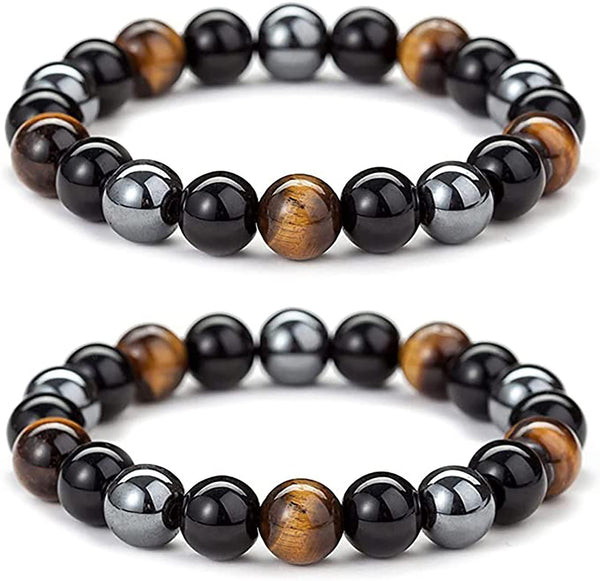Black Obsidian Hematite Triple Protection Bracelet Blue Tiger Eye Beads Bracelets Lava Stone bracelets for Men and women 10MM or 8MM