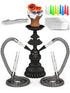 Hookah Set 2 Hose Hookah – LilOne 12” Black Mini Hookah 2 Hose Hookah Set with 50x Foil Hookah Bowl 10x Tips 2x Mouthpiece 2x Hookah Hose Tongs Portable Hookah set with everything Hookah Kit
