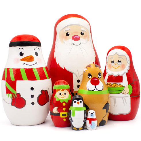 AEVVV Russian Matryoshka Dolls Set 7 pcs Christmas Nesting Dolls Wooden Handmade Stacking Dolls Christmas Decorations Gifts Ideas