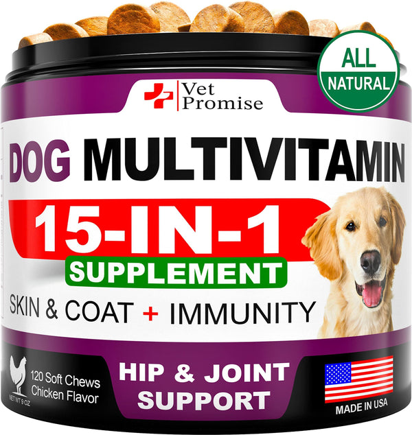 Dog Multivitamin Chewable with Glucosamine Dog Vitamins and Supplements Senior & Puppy Multivitamin for Dogs Pet Joint Support Health Immunity Mobility Energy Gut Skin 120 Chews