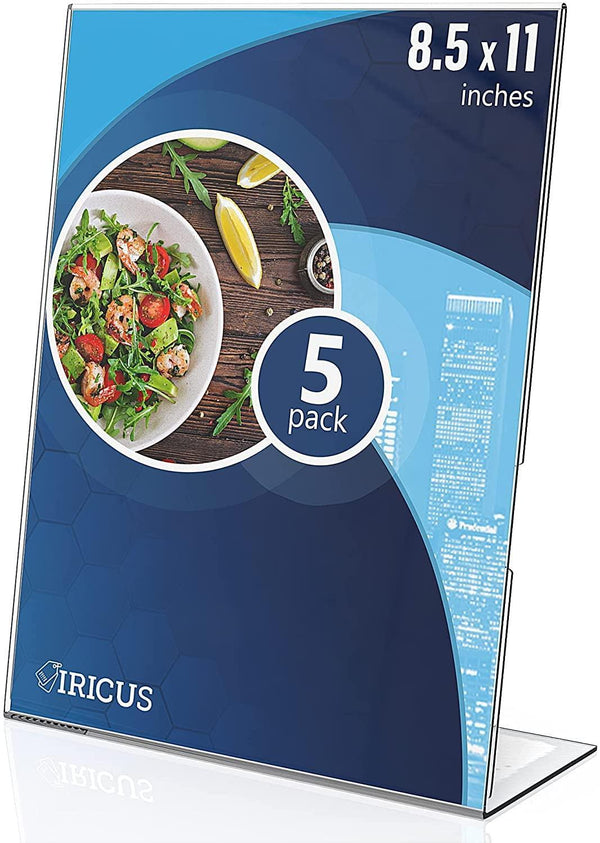 5 Pack Acrylic Sign Holders 8.5x11 Plastic Stands for Display 8 1 2 x 11 Acrylic Sign Holder with Vertical Slanted Back Clear Plastic Sign Holder Paper Display Table Stand Flyer Document Paper