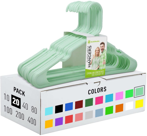 Hangers for Adult Size Clothing Plastic Ideal for Everyday Standard Use Clothes Shirts Blouses TShirts Dresses Jackets Suits. Color Mint Pack 20 PCS.