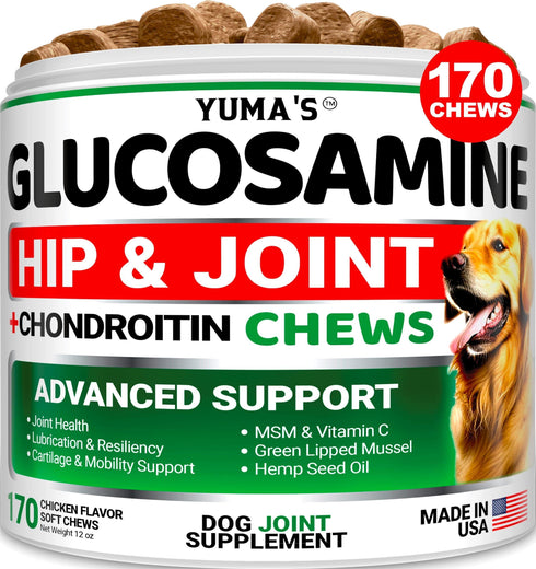 Glucosamine for Dogs Hip and Joint Supplement for Dogs 170 Ct Glucosamine Chondroitin for Dogs Chews Dog Joint Pain Relief with MSM Advanced Dog Joint Supplement Health Mobility Support
