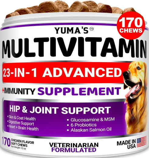 Dog Multivitamin Chewable with Glucosamine Dog Vitamins and Supplements 170 Treats Senior & Puppy Multivitamin for Dogs Hip & Joint Support Immune Health Skin Heart Digestion Probiotics