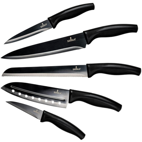 Kitchen Knife Set Professional Titanium Coated Stainless Steel Blades Dishwasher Safe Safety Sheaths 5 Knives