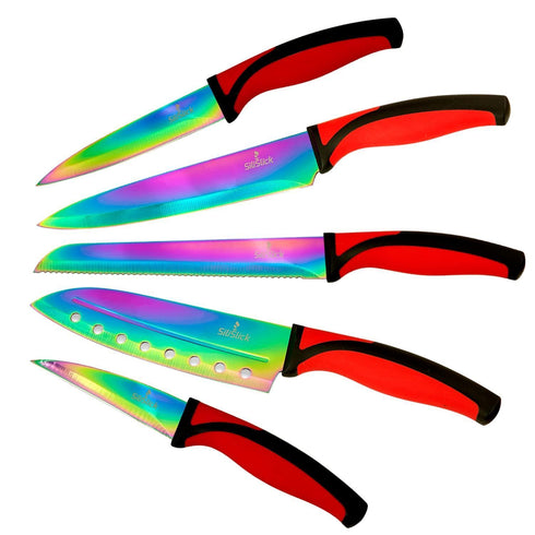 Kitchen Knife Set Professional Titanium Coated Stainless Steel Blades Dishwasher Safe Safety Sheaths 5 Knives