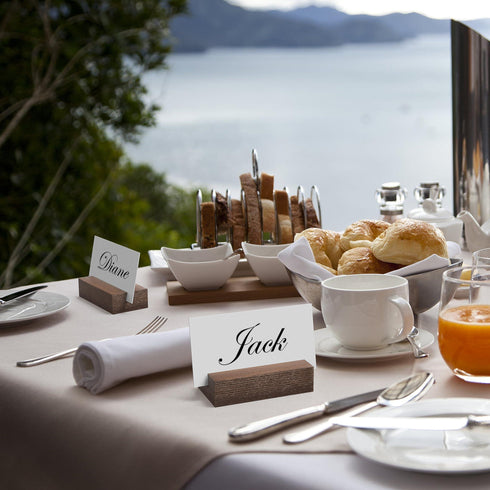 12 Pack Wood Place Card Holder Small Place Card Holders for Table Brown Table Number Holders for Wedding Table Sign Holders Picture Wooden Photo Holders for Tables Mini Place Card Stands