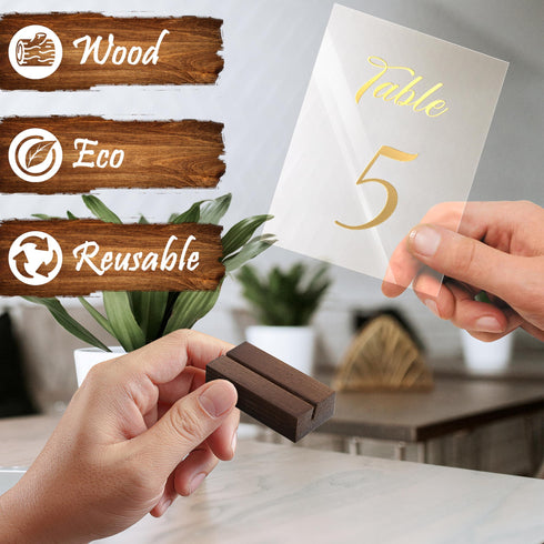 12 Pack Wood Place Card Holder Small Place Card Holders for Table Brown Table Number Holders for Wedding Table Sign Holders Picture Wooden Photo Holders for Tables Mini Place Card Stands