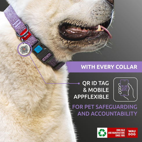 WAUDOG Reflective Cotton Dog Collar Eco Friendly Alt to Nylon Collar for Small Medium and Large Dogs Pet Collar with QR ID Tag Puppy Collar for Large Breed Dogs Adjustable Male Female Dog Collar