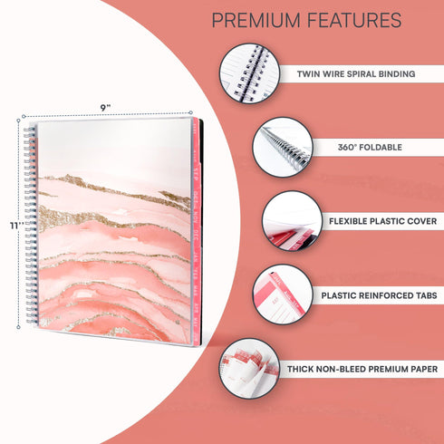 Aesthetic Planner Academic Year July 2024 June 2025 8.5 x11 with Weekly and Monthly Calendar pages Daily Planner for Office Teacher Student Work (Marble)