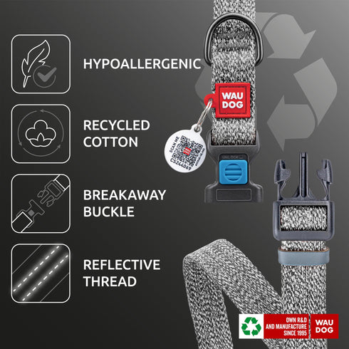 Reflective Cotton Dog Collar Eco Friendly Alt to Nylon Collar for Small Medium and Large Dogs Pet Collar with QR ID Tag Puppy Collar for Large Breed Dogs Adjustable Male Female Dog Collar