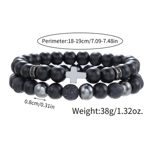 Black Obsidian Hematite Triple Protection Bracelet 10MM beads Set Blue Tiger Eye Beads Bracelets Lava Stone bracelets for Men Women (Hematite cross)