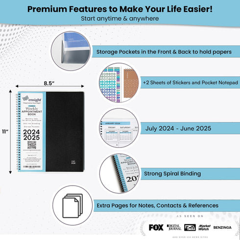 2024 2025 Appointment Book & Planner 8.5 x 11 inches Large Tabbed Daily Hourly Weekly Academic Planner Calendar & Schedule Book 15 Minute time Slots Business & Personal July 2024 June 2025 (Blue)