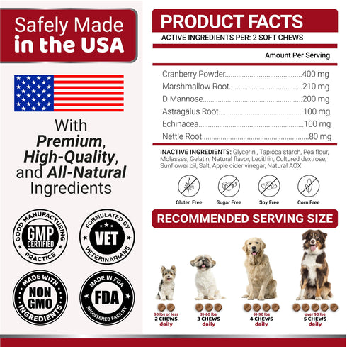 Dog UTI Treatment 170 Treats Cranberry Supplement for Dogs Bladder Control for Dogs Dog Urinary Tract Infection Treatment UTI Medicine for Dogs Multivitamin Dog Vitamins and Supplements