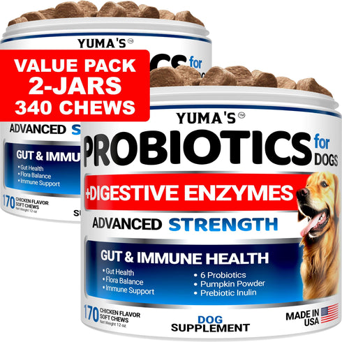 2 Pack Probiotics for Dogs and Digestive Enzymes Dog Probiotics Chews Dog Probiotic Anti Diarrhea Upset Stomach & Gas Relief Constipation Canine Prebiotic Pet Fiber Supplement