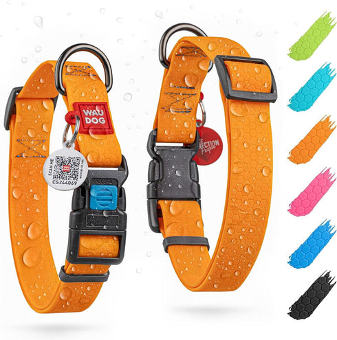 Waterproof Dog Collar Adjustable Dog Collar for Large Dogs Small and Medium Dogs Breakaway Dog Collar Waterproof with Plastic Buckle and QR Dog Tag Boy & Girl Dog Collars (Orange)