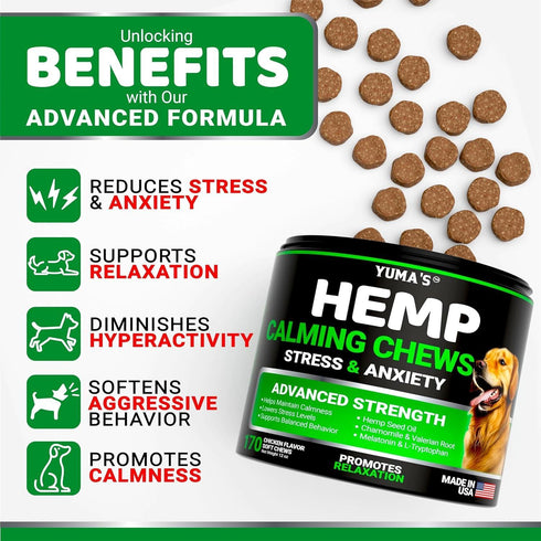 YUMA'S (2 Pack) Hemp Calming Chews for Dogs Advanced Dog Calming Treats Dog Calming Chews 340 Chews Anxiety Relief Treats Separation Aid Barking Stress Relief Melatonin Hemp Oil