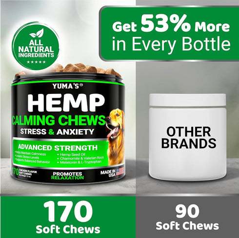 YUMA'S (2 Pack) Hemp Calming Chews for Dogs Advanced Dog Calming Treats Dog Calming Chews 340 Chews Anxiety Relief Treats Separation Aid Barking Stress Relief Melatonin Hemp Oil