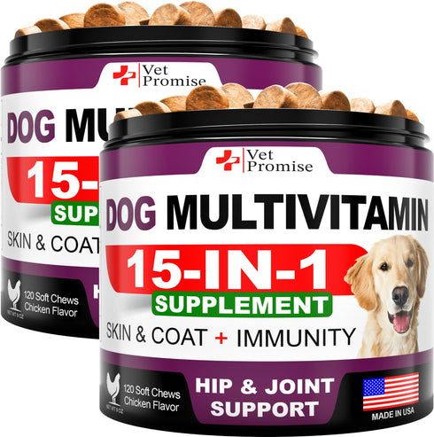 (2 Pack) Dog Multivitamin Chewable with Glucosamine Dog Vitamins and Supplements Senior & Puppy Multivitamin for Dogs Pet Joint Support Health Immunity Mobility Energy 240 Chews