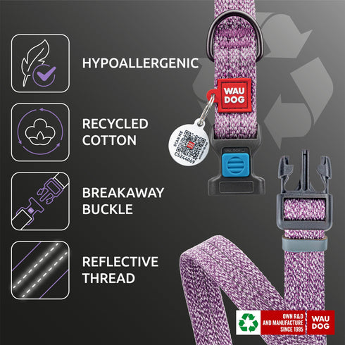 Reflective Cotton Dog Collar Eco Friendly Alt to Nylon Collar for Small Medium and Large Dogs Pet Collar with QR ID Tag Puppy Collar for Large Breed Dogs Adjustable Male Female Dog Collar