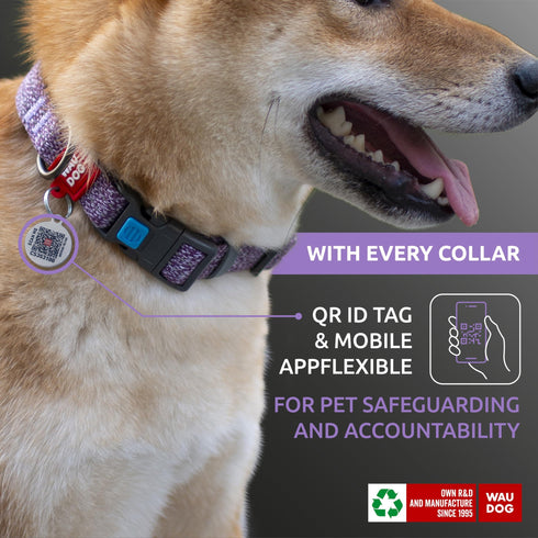 Reflective Cotton Dog Collar Eco Friendly Alt to Nylon Collar for Small Medium and Large Dogs Pet Collar with QR ID Tag Puppy Collar for Large Breed Dogs Adjustable Male Female Dog Collar