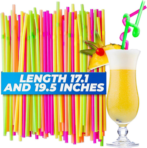 200Pcs 17 Plastic Drinking Straws Flexible Bendy Straws Bendy Straws Assorted Color Straws for Coffee Bar Neon Straws Cocktail Straws Disposable Flexible Straws Reusable Plastic Straws Disposable