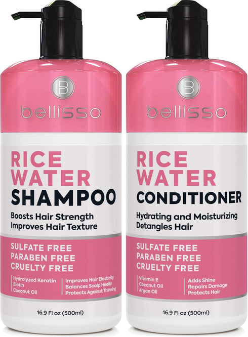 Rice Water Shampoo and Conditioner Set Sulfate Free for Thin and Fine Hair Fuller Thickening Formula for Women and Men With Strengthening Saw Palmetto Anti Thinning Volumizing for Thick Hair