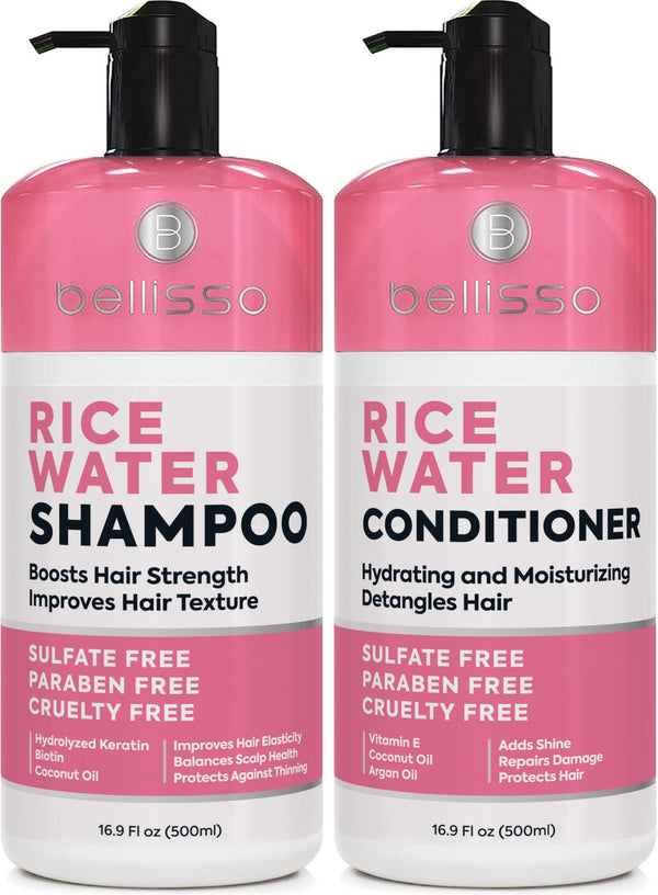 Rice Water Shampoo and Conditioner Set Sulfate Free for Thin and Fine Hair Fuller Thickening Formula for Women and Men With Strengthening Saw Palmetto Anti Thinning Volumizing for Thick Hair