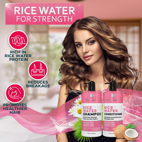 Rice Water Shampoo and Conditioner Set Sulfate Free for Thin and Fine Hair Fuller Thickening Formula for Women and Men With Strengthening Saw Palmetto Anti Thinning Volumizing for Thick Hair