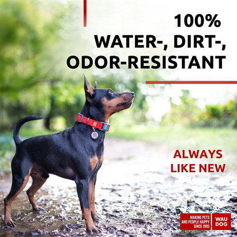 WAUDOG Waterproof Dog Collar Adjustable Dog Collar for Large Dogs Small and Medium Dogs Breakaway Dog Collar Waterproof with Plastic Buckle and QR Dog Tag Boy & Girl Dog Collars (Red)