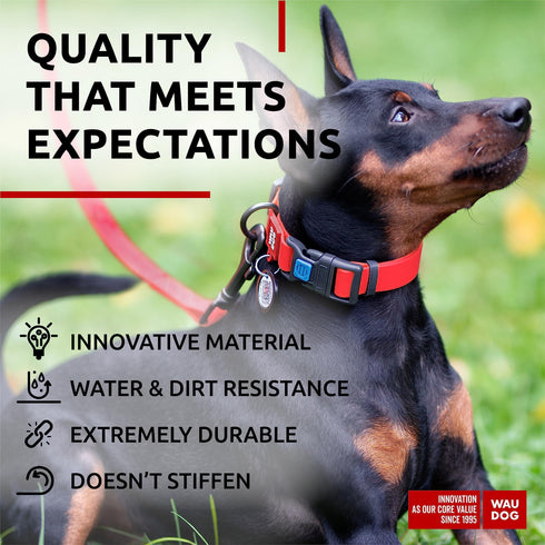 WAUDOG Waterproof Dog Collar Adjustable Dog Collar for Large Dogs Small and Medium Dogs Breakaway Dog Collar Waterproof with Plastic Buckle and QR Dog Tag Boy & Girl Dog Collars (Red)