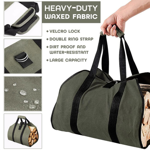 Wood Stove Accessories Firewood Carrier Wood Carrier for Firewood Holder BBQ Accessories Log Tote Bag Fire Wood Log Carrier for Firewood Carriers with Handles Waxed Canvas Firewood Log Carrier