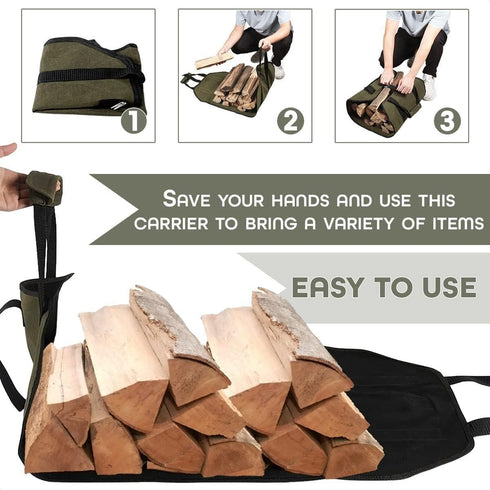 Wood Stove Accessories Firewood Carrier Wood Carrier for Firewood Holder BBQ Accessories Log Tote Bag Fire Wood Log Carrier for Firewood Carriers with Handles Waxed Canvas Firewood Log Carrier