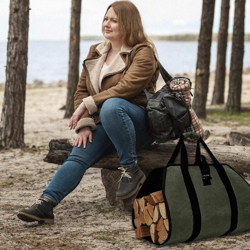 Wood Stove Accessories Firewood Carrier Wood Carrier for Firewood Holder BBQ Accessories Log Tote Bag Fire Wood Log Carrier for Firewood Carriers with Handles Waxed Canvas Firewood Log Carrier