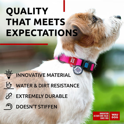 WAUDOG Waterproof Dog Collar Adjustable Dog Collar for Large Dogs Small and Medium Dogs Breakaway Dog Collar Waterproof with Plastic Buckle and QR Dog Tag Boy & Girl Dog Collars (Pink)
